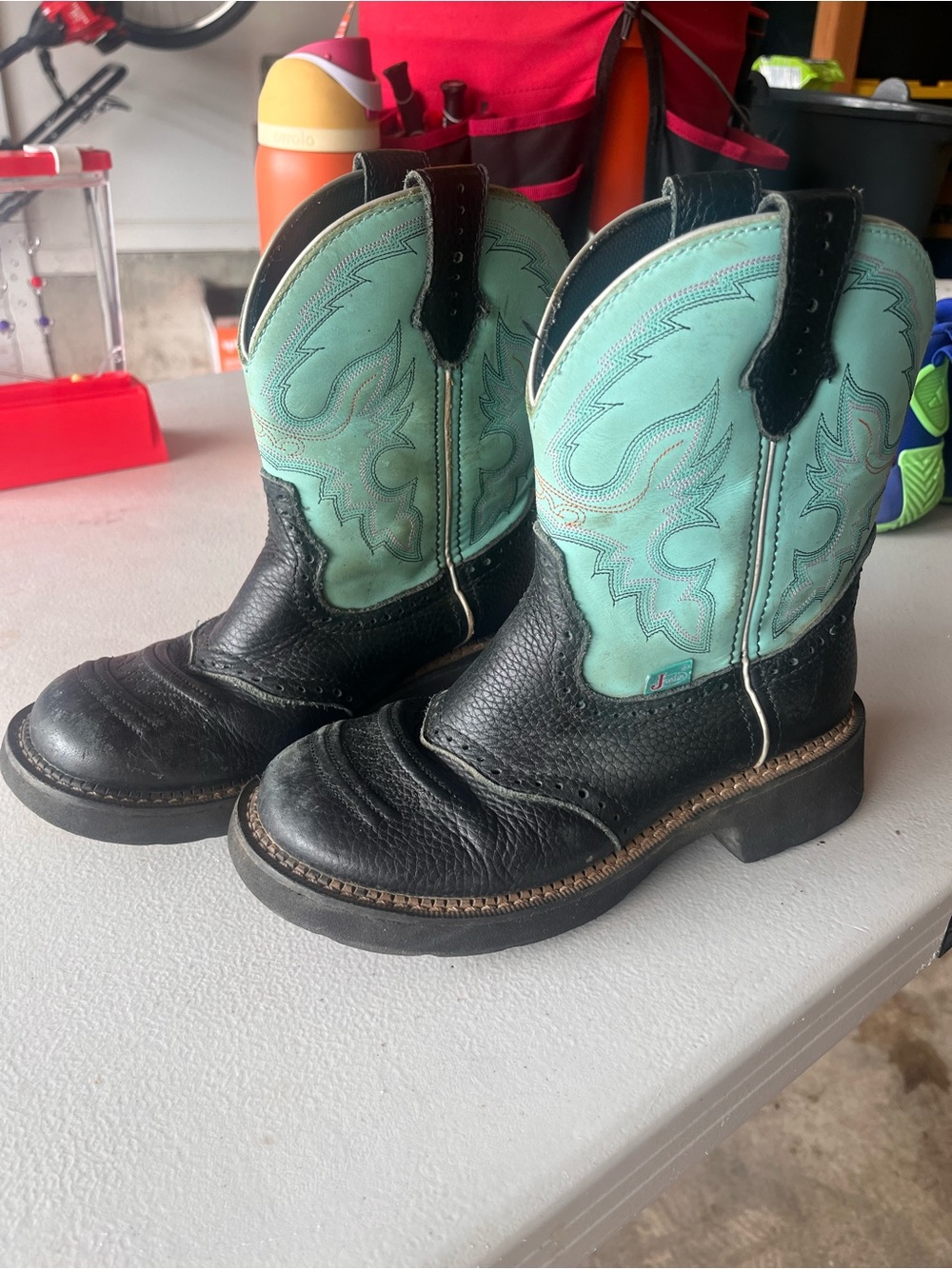 Justin Cowboy Boots - Black & Turquoise